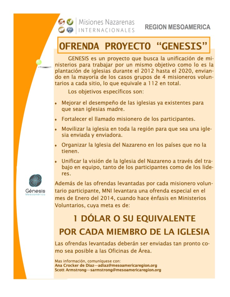 OFRENDA PROYECTO GENESIS MES DE ENERO 2014 copy