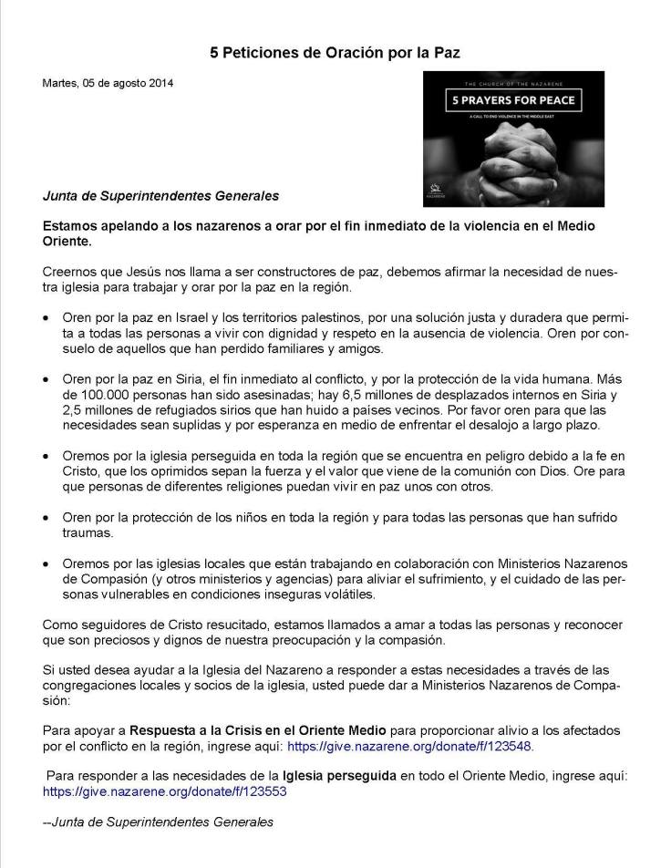 5 Peticiones de Oración x la Paz